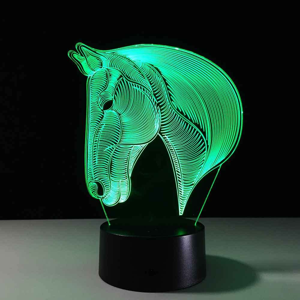 3D Illusion LED Night Light - 16 Color Changing Horse Head Lamp with Touch Control, USB Powered Desk Lamp for Kids Room Decor, Perfect for Boys Girls Teens Bedroom, Study & Nursery Lighting