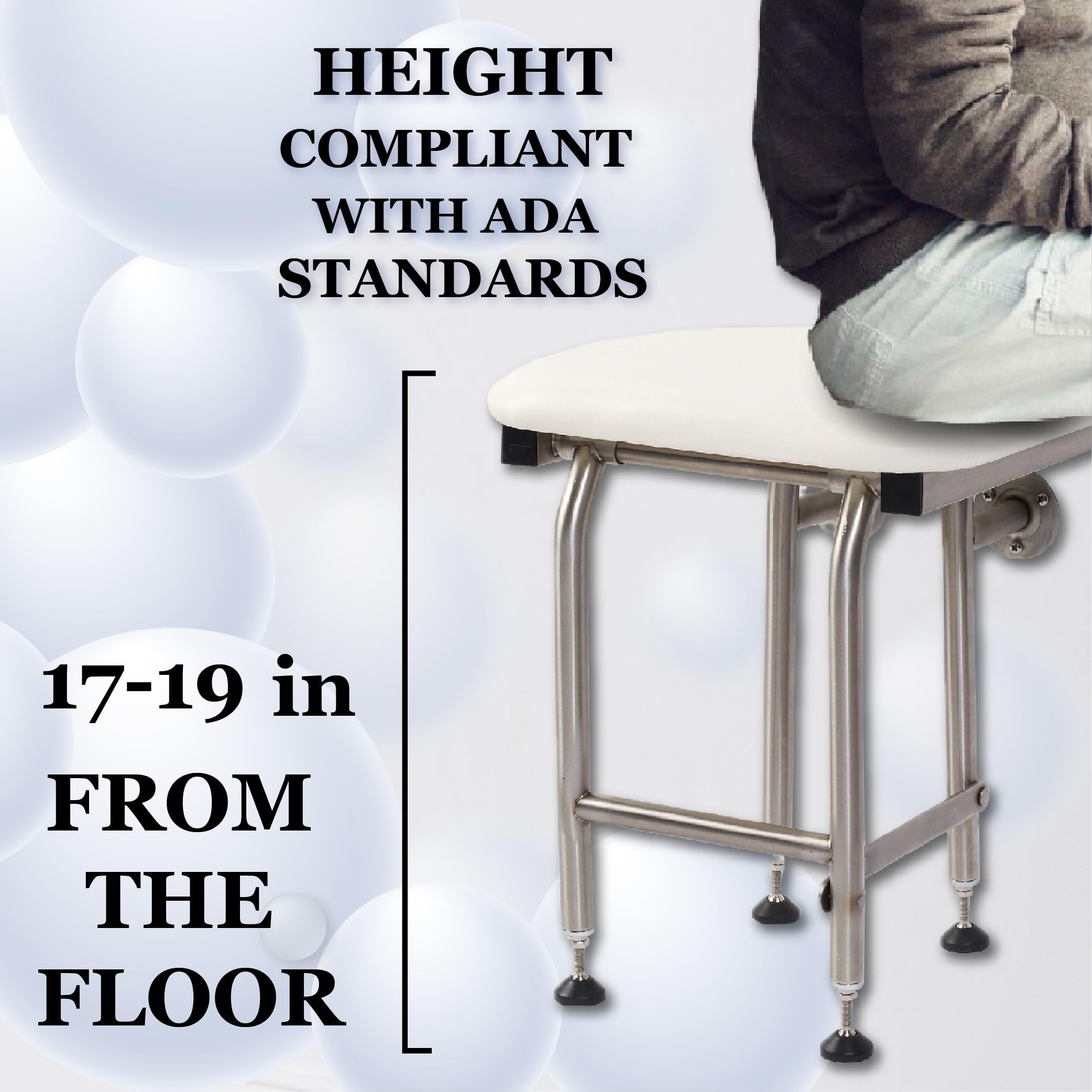 ADA Compliant Heavy Duty Padded Shower Seat with Legs - 400lb Capacity 304 Stainless Steel Shower Chair for Elderly & Disabled - Foldable Wall Mounted Bath Seat 16