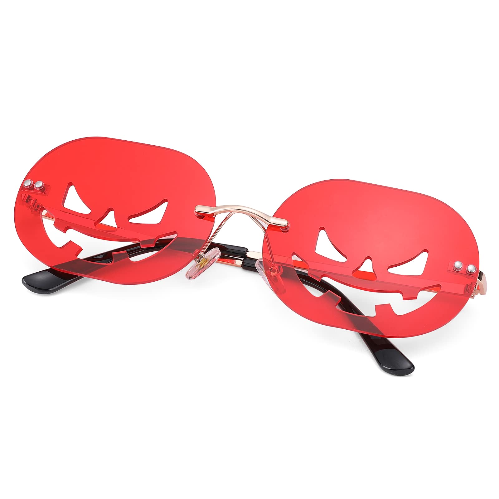 Funny Oval Halloween Sunglasses for Women & Men - Rimless Pumpkin-Shaped Party Eyewear - Perfect for Costumes, Festivals & Outdoor Events