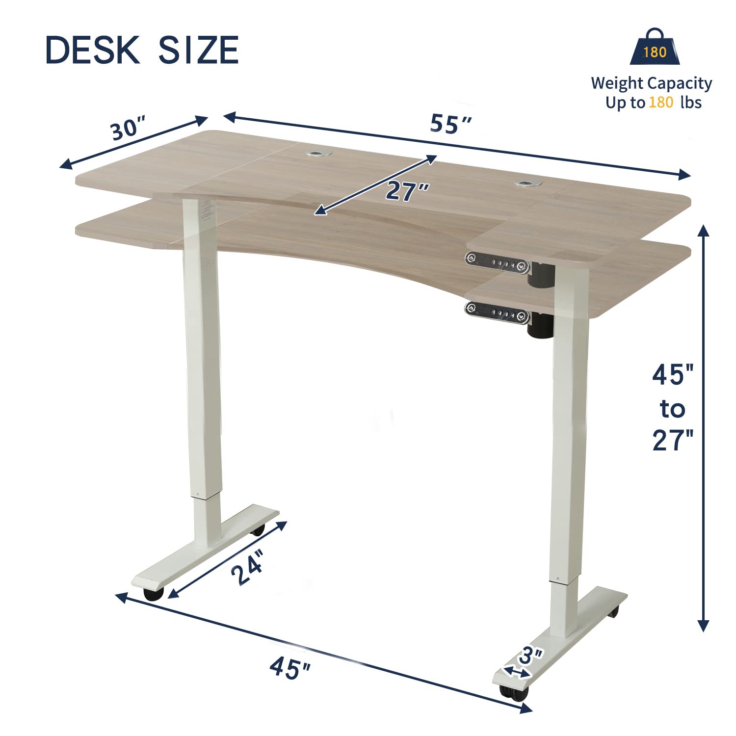 55 x 30 Inches Electric Standing Desk - Height Adjustable with 4 Memory Settings, Ergonomic Home Office Desk with Splice Board (White Frame/Oak Top) | Perfect for Remote Work, Gaming & Study Spaces