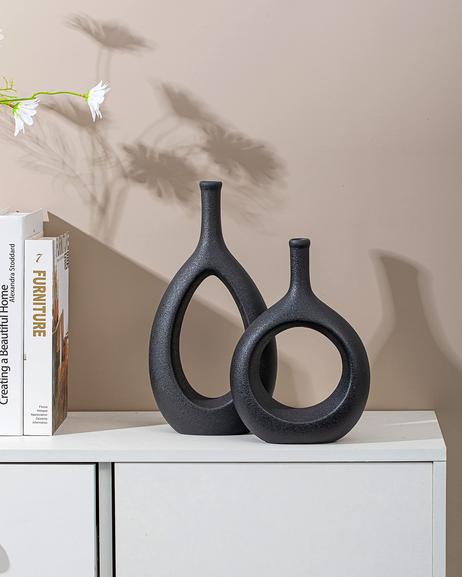 Modern Black Vases for Home Decor - Elegant Table Centerpieces for Dining & Living Room | Perfect for Wedding, Party & Interior Design Décor