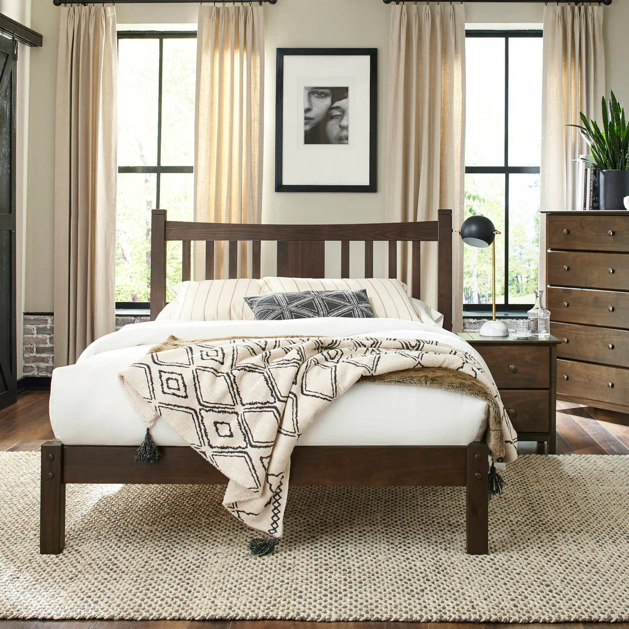 5-Piece Shaker Slat Platform Bedroom Set - Queen Size Solid Wood Bed Frame with Nightstands & Dresser - Modern Farmhouse Bedroom Furniture for Home Decor