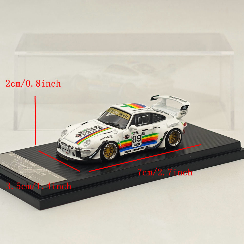 1:64 Scale Diecast Metal Porsche 911 RWB 993 Racing Car Model - White with Apple #89 Livery - Collectible Sports Car for Display, Racing Enthusiasts & Diecast Collectors
