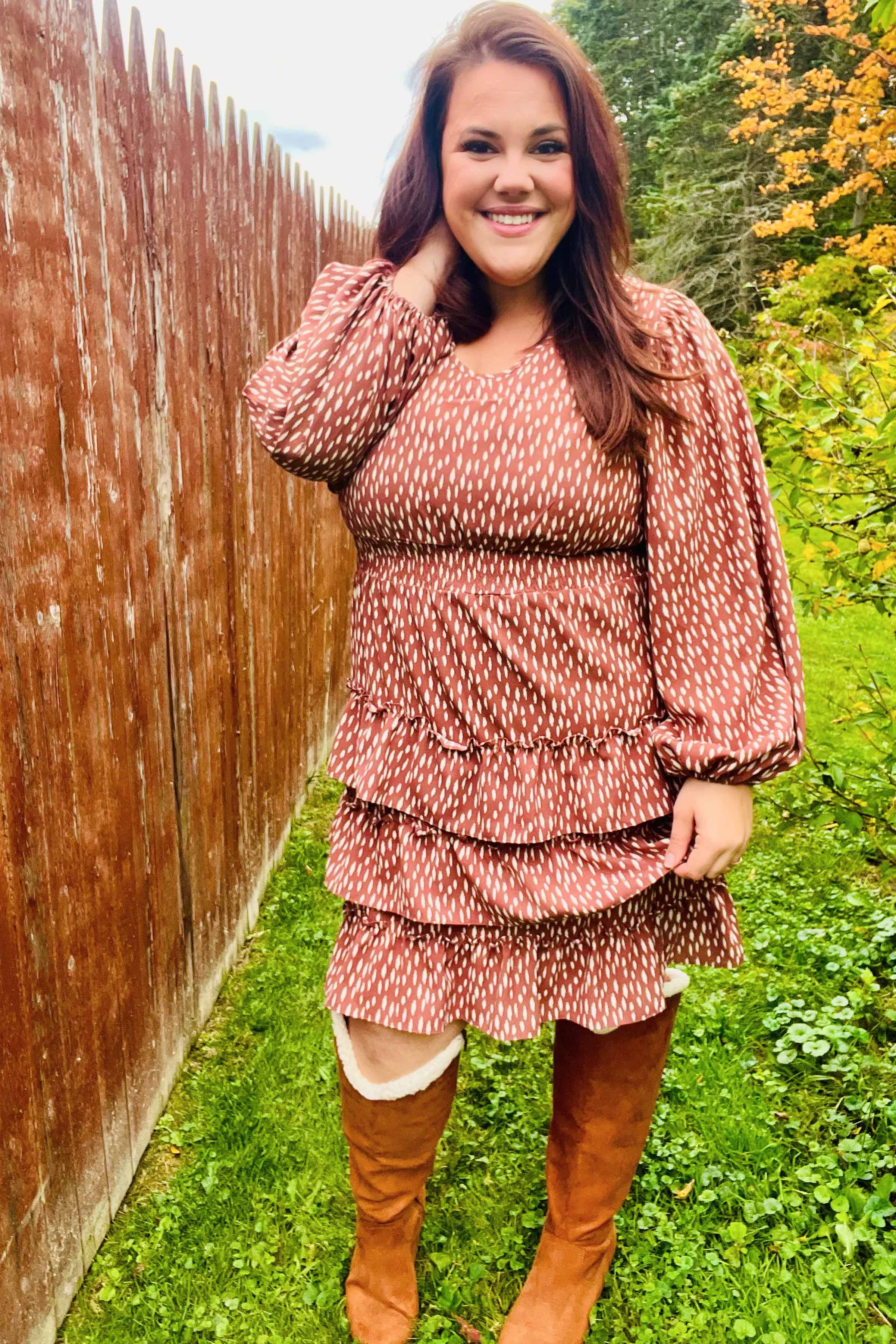 Stylish Terracotta Leopard Print Ruffle Tiered Dress for Women | Boho Chic Summer Dress for Beach Vacation, Date Night & Casual Outings