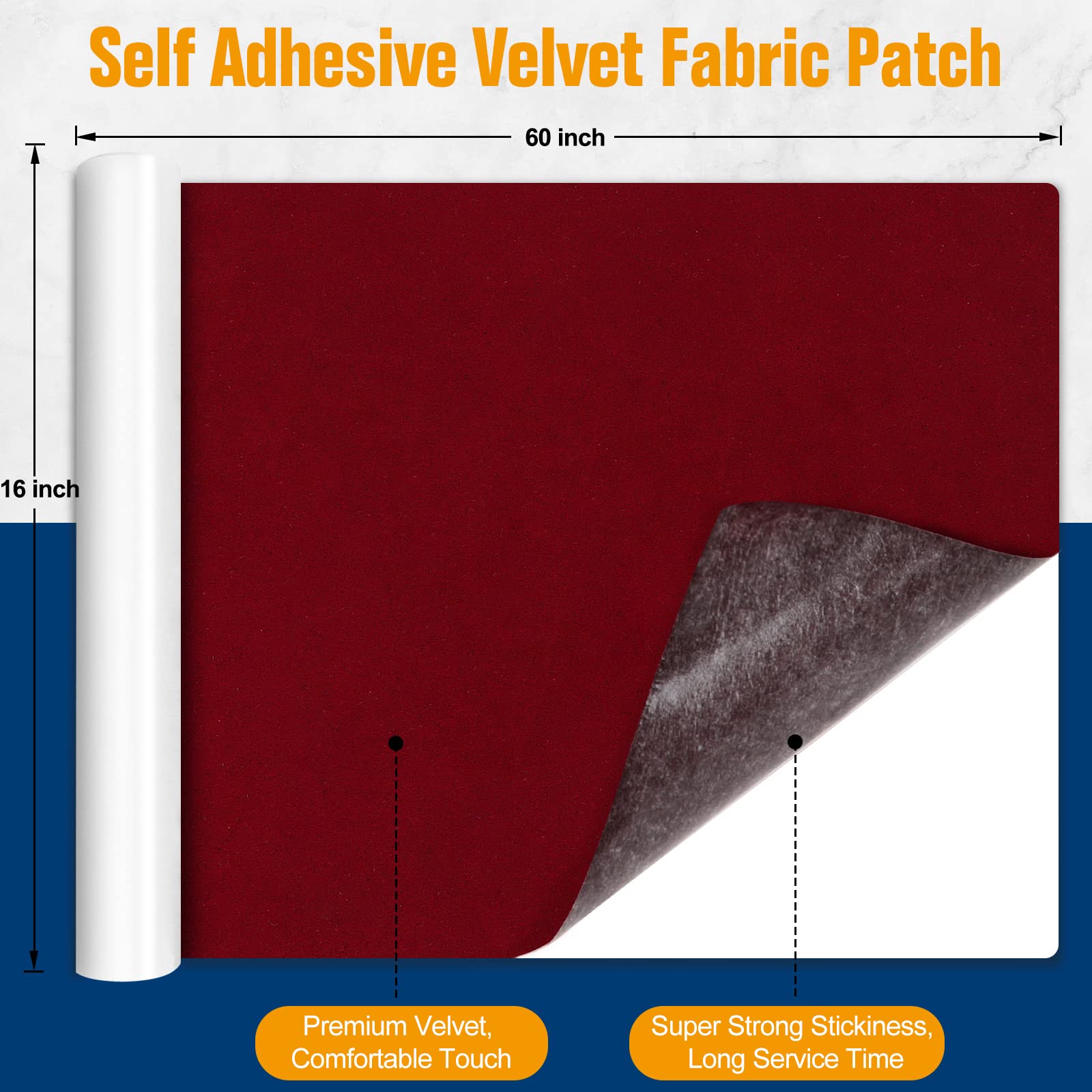ILOFRI 16x60 Inch Self-Adhesive Fabric Couch Repair Tape - Velvet Microfiber Flannel Sofa Patch for Upholstery, Furniture, Car Seats & Office Chairs (Rose Red) | Perfect for Home Decor, DIY Crafts & Quick Furniture Fixes