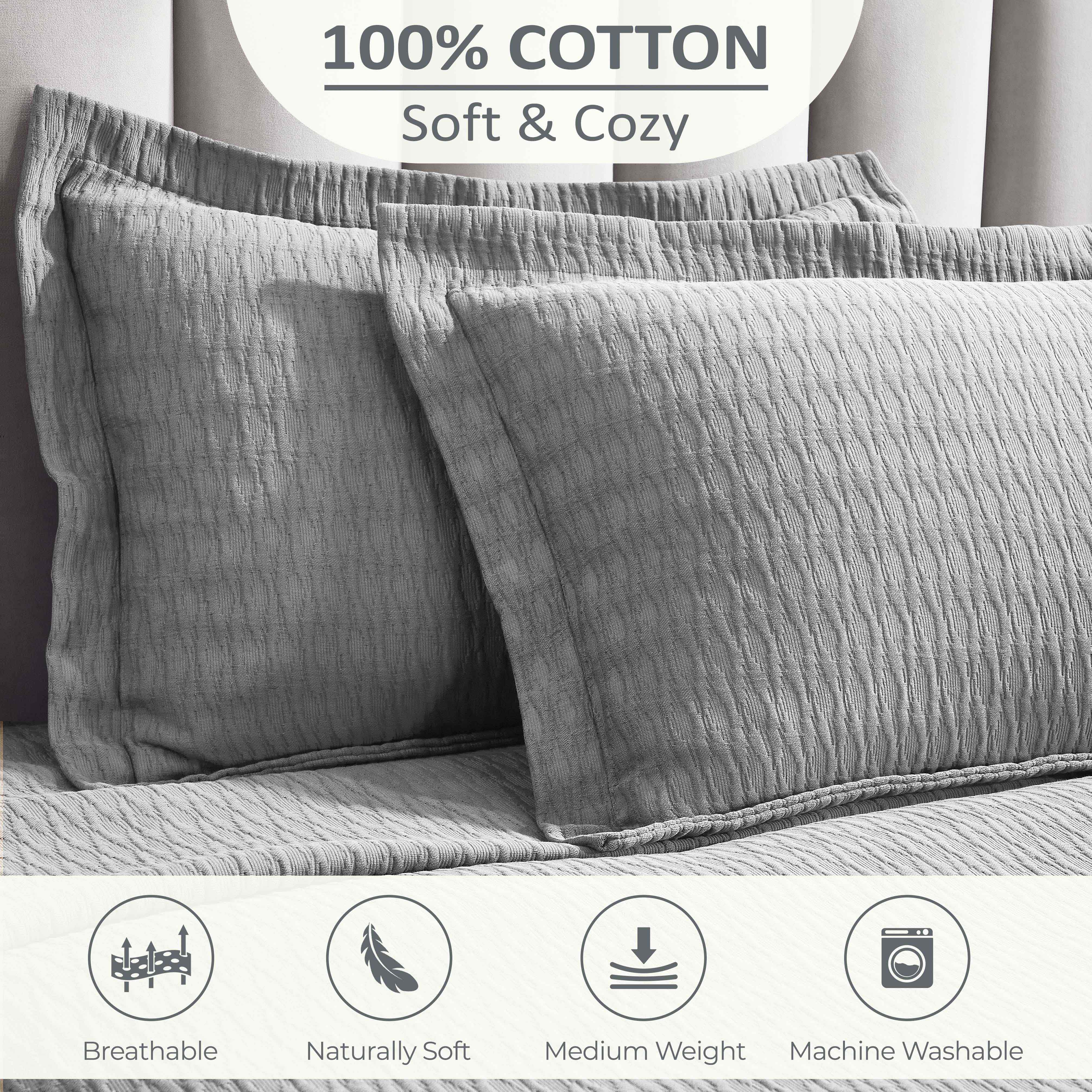 Calvert Cotton Medium Weight Geometric Matelasse Bedspread Set - Queen Size Luxury Bedding for Modern Bedrooms | Perfect for Master Bedroom, Guest Room & Dorm Decor