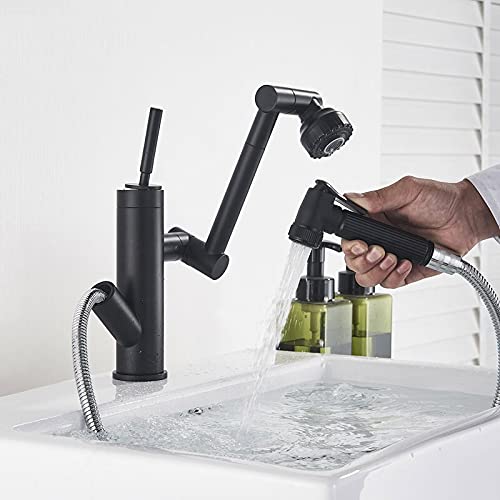 OMOONS Commercial Kitchen Sink Faucet with Pull Down Sprayer - 360° Swivel Farmhouse Bar Sink Tap - Hot & Cold Water Mixer for Restaurant, Home, RV Use