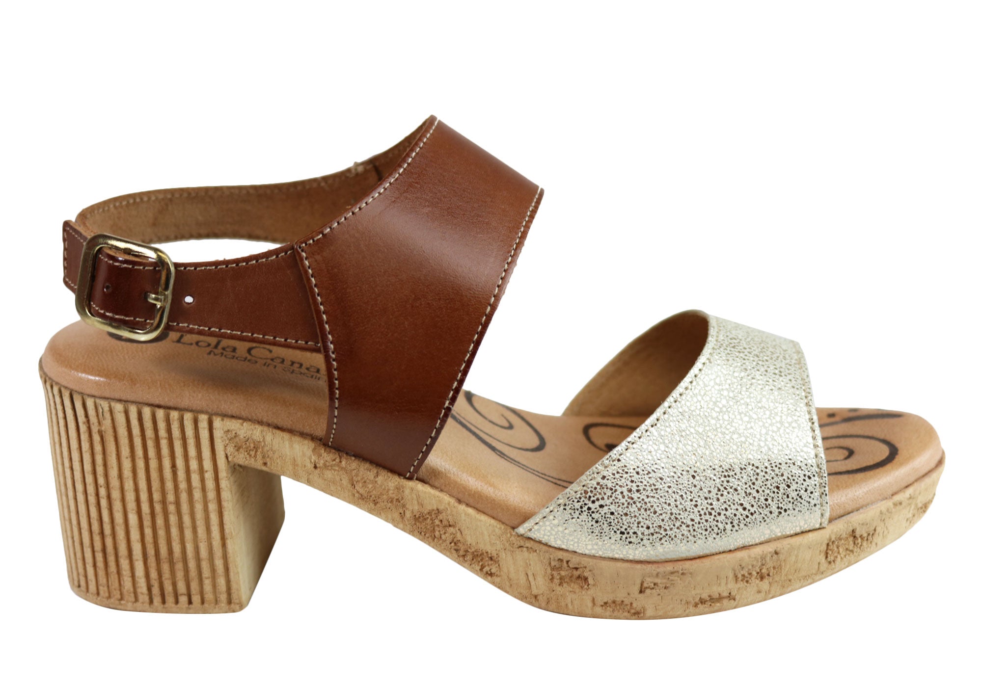 Lola Canales Mia Women's Comfort Leather Mid Heel Sandals - Handmade in Spain - Perfect for Summer Outings, Weddings & Office Wear