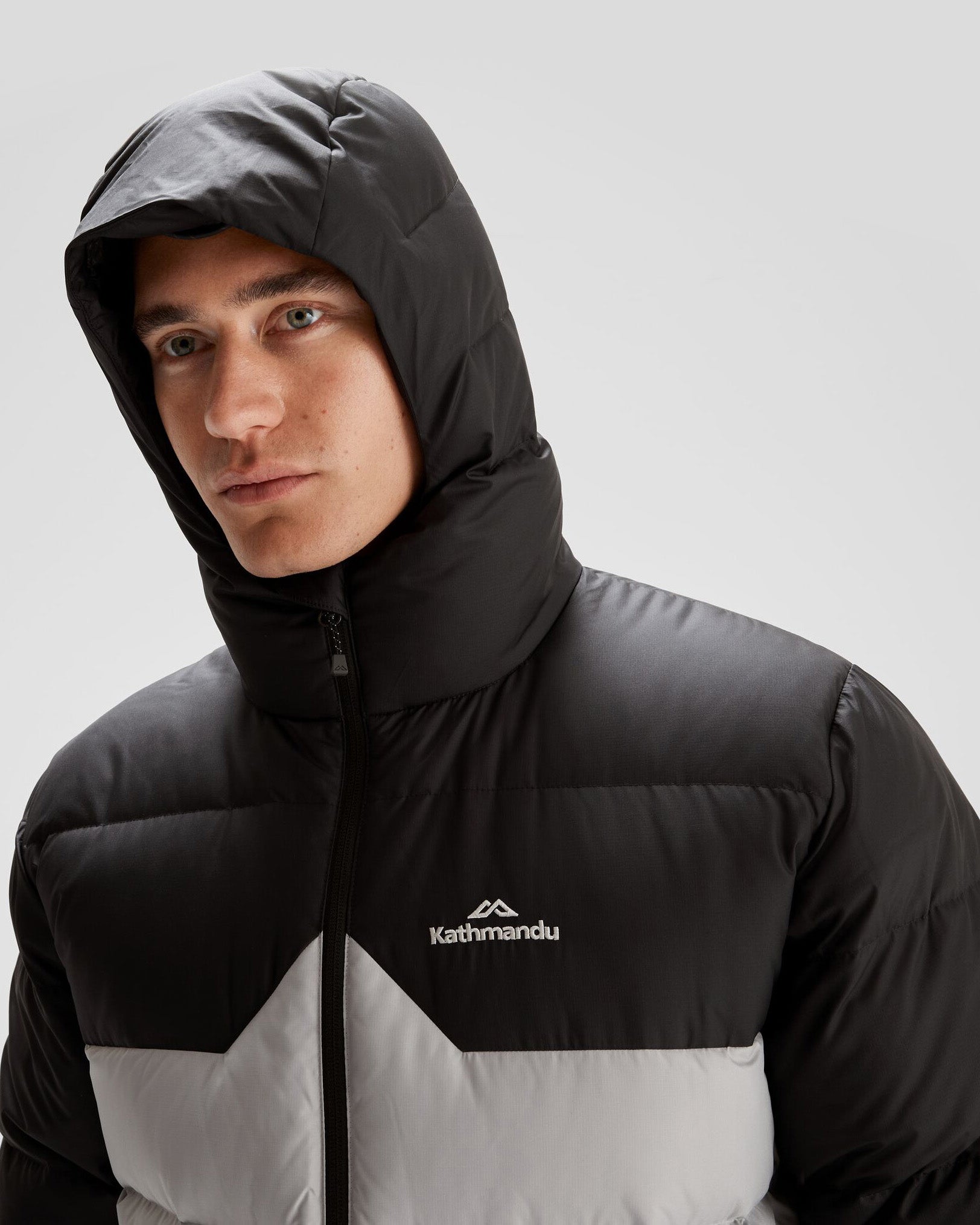 Men's Epiq Hooded Down Jacket - Steel Grey/Black - Winter Warm Waterproof Puffer Coat for Outdoor Activities & Daily Wear