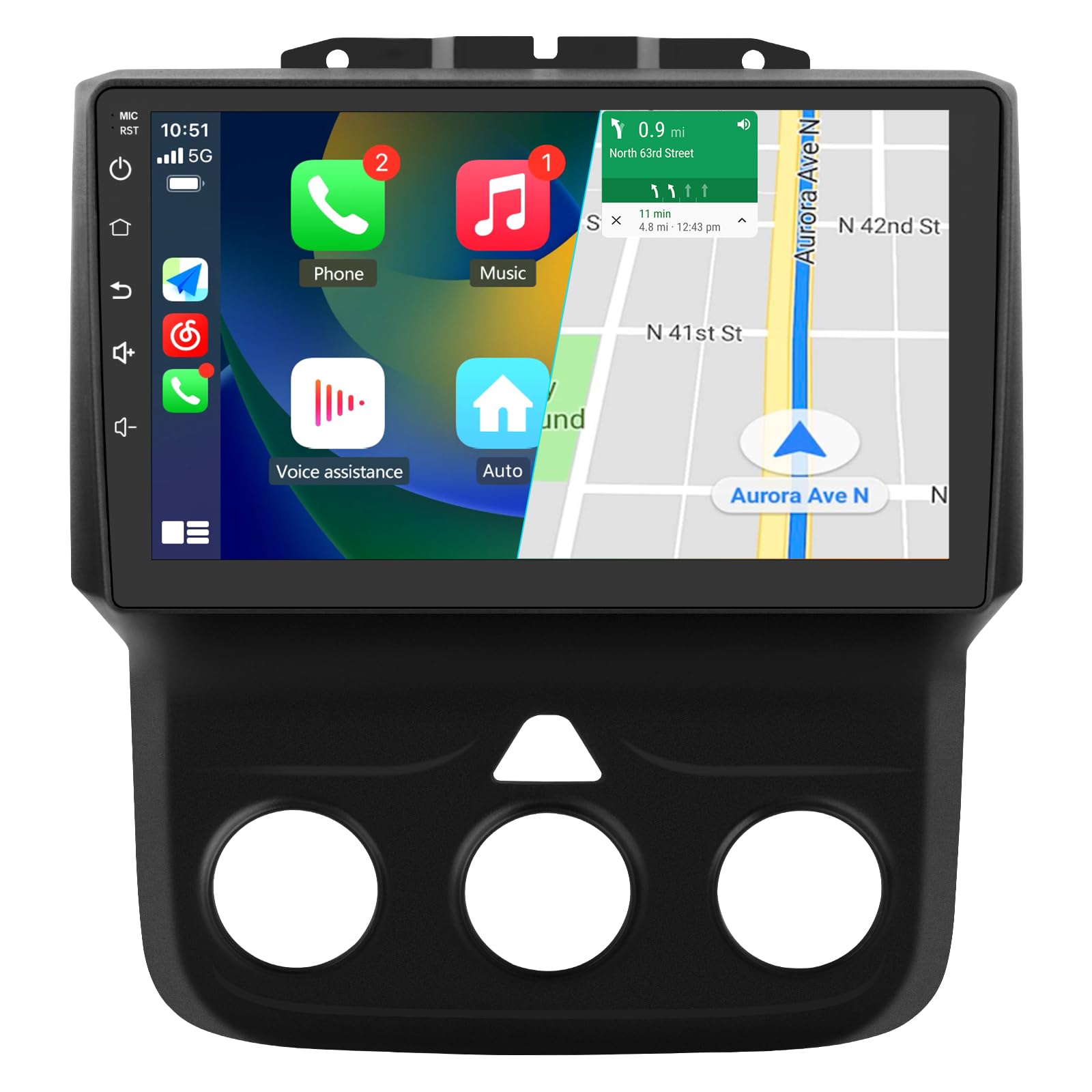 2+64GB Dodge RAM 1500 Car Stereo (2013-2018) - Wireless CarPlay & Android Auto, Bluetooth, AM/FM, GPS - Replacement Radio for Manual AC Models | Perfect for Road Trips & Daily Commuting