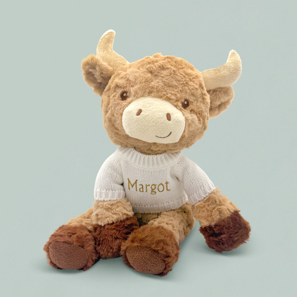 Personalized Harriet Highland Cow Plush Toy - Soft White Stuffed Animal for Kids, Nursery Decor & Gift Ideas