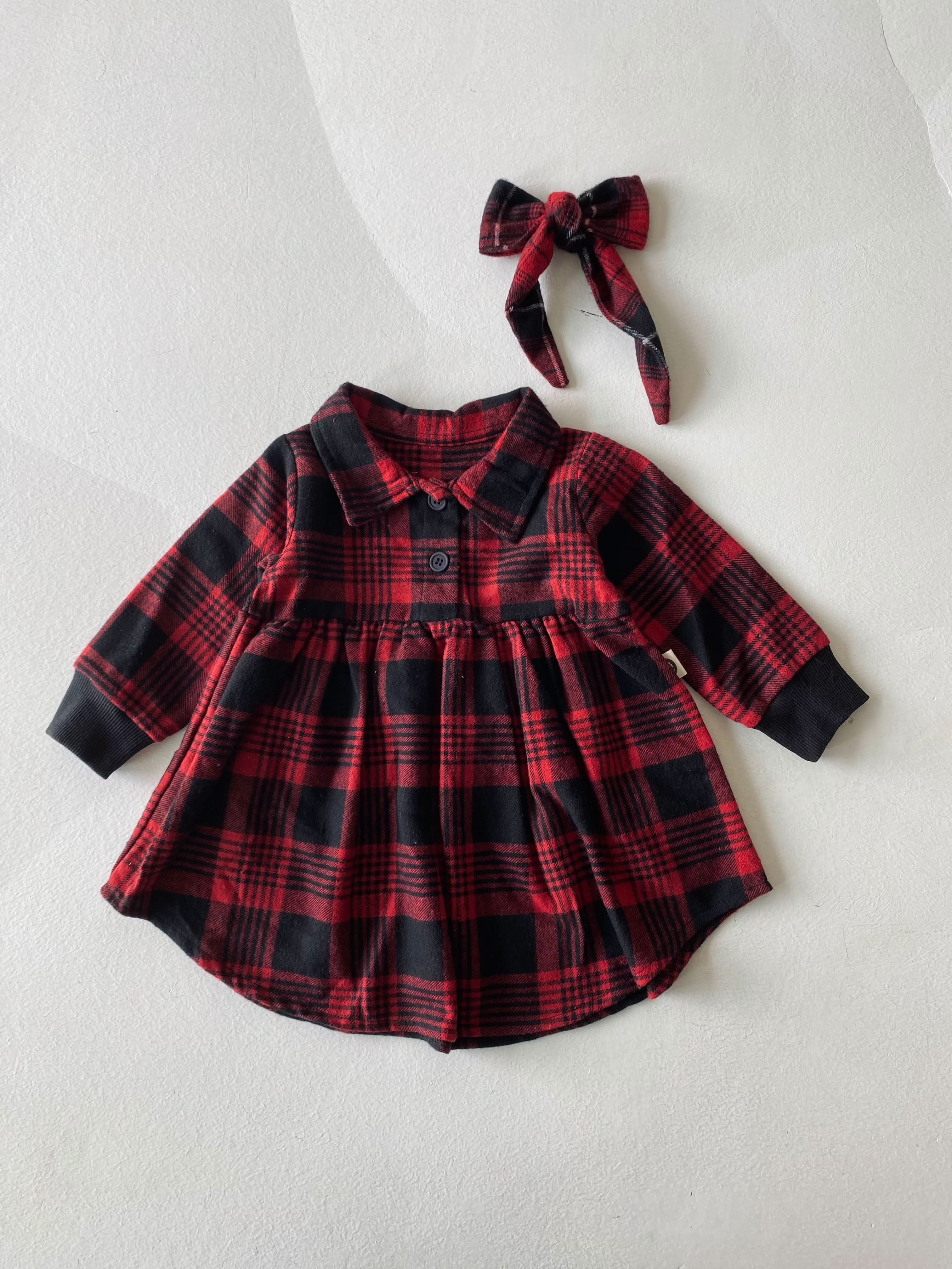 Baby Button-Up Lumberjack Dress & Headband Set - Adorable Plaid Outfit for Girls, Toddler Photo Shoot & Special Occasions