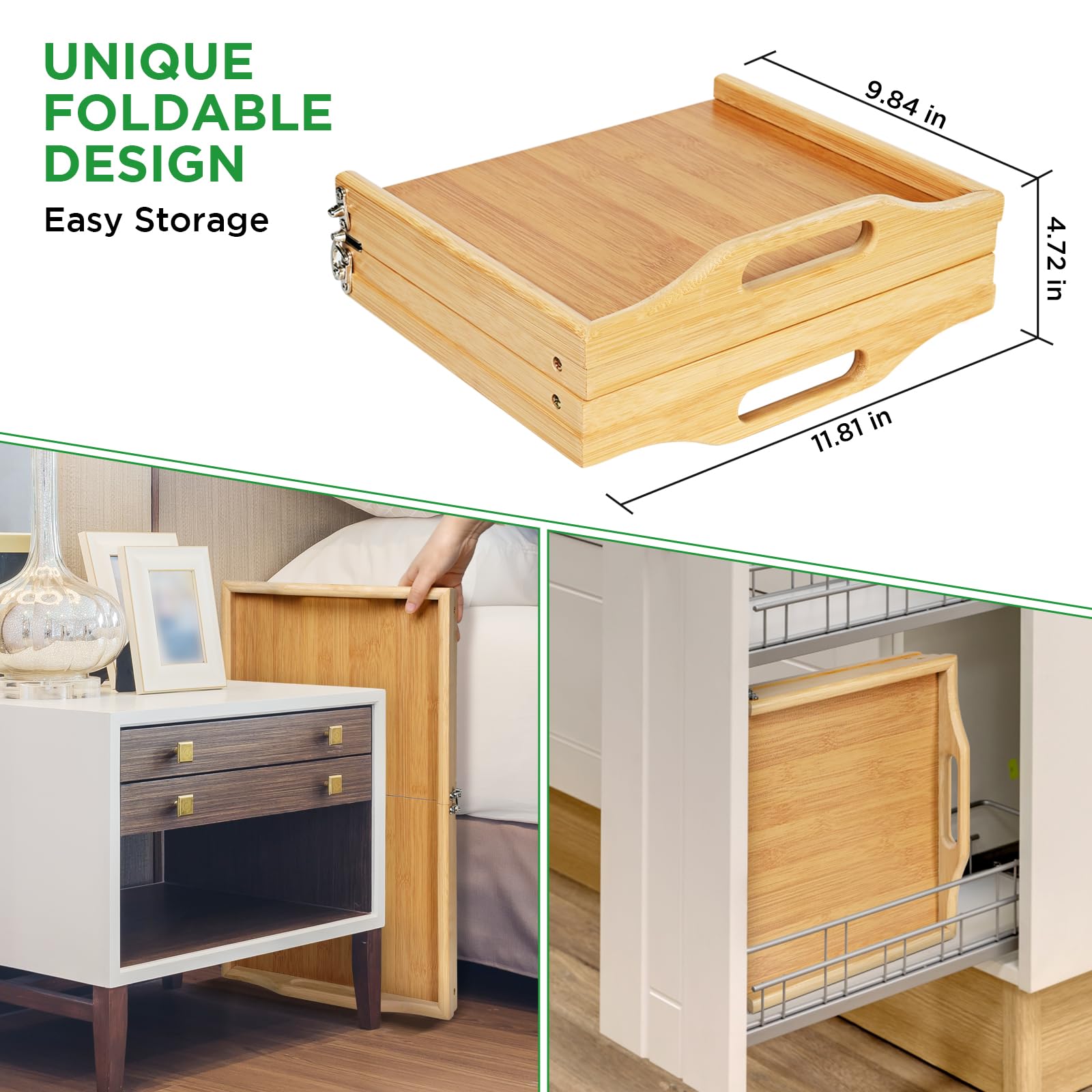 Foldable Bamboo Breakfast Tray with Handles - Portable Laptop Desk for Sofa, Bed & Office - Lightweight Serving Tray for Eating, Working & Snacking | Perfect for Breakfast in Bed, Home Office & Dorm Room Use