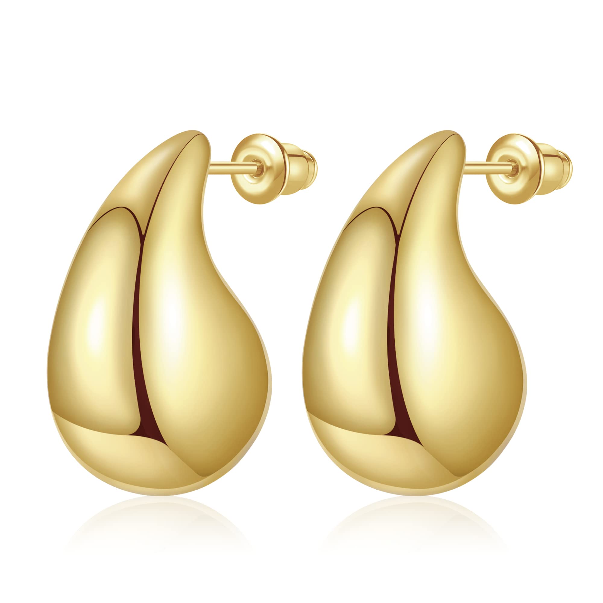 Chunky Gold Hoop Earrings for Women - 18K Real Gold Plated Lightweight Drop Hoops, Hypoallergenic Trendy Jewelry - Perfect for Parties, Weddings & Everyday Wear