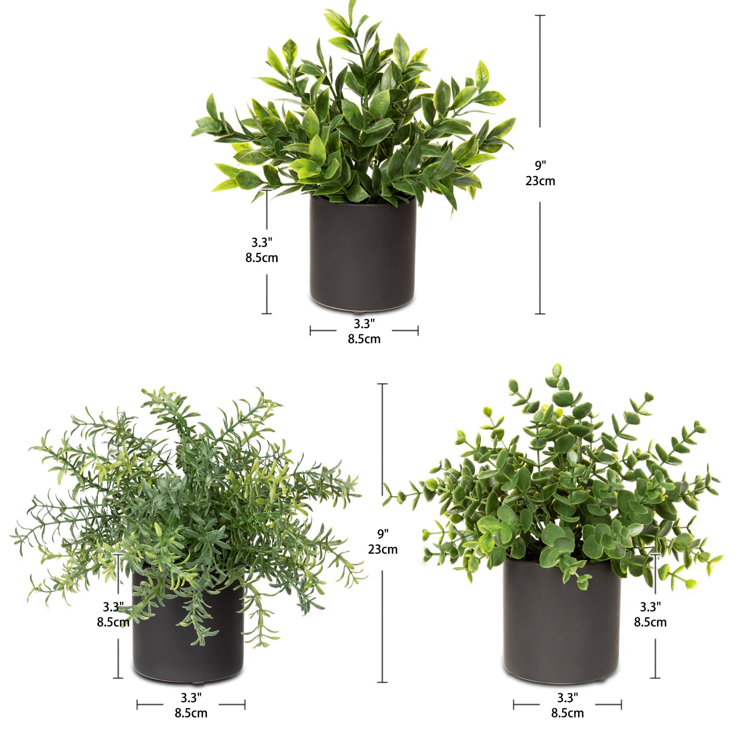 3 Pack Small Fake Potted Plants with Ceramic Pots - Artificial Greenery for Shelf, Desk & Bookshelf Decor - Rustic Farmhouse Style Indoor Plants for Home, Office & Living Room Spaces