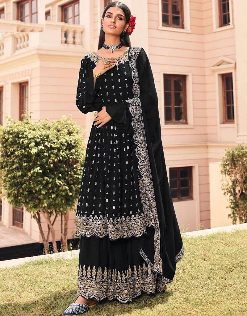 Elegant Black Georgette Sharara Suit for Women - Perfect for Weddings, Parties & Festive Occasions