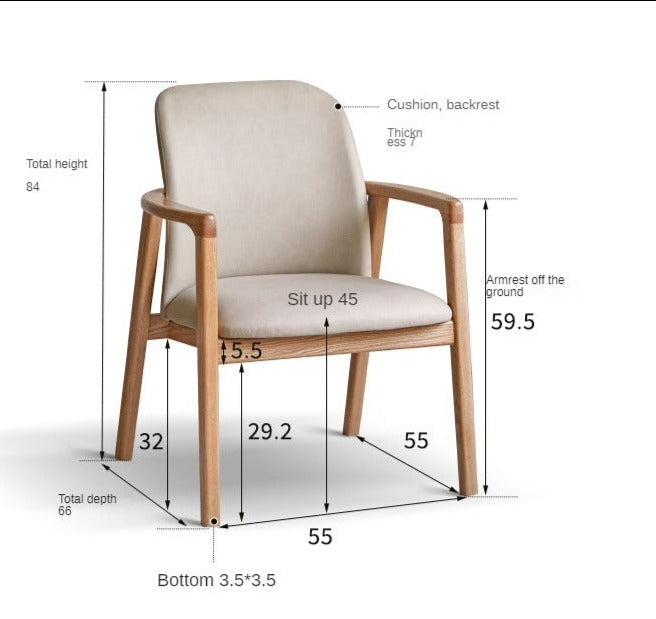 Premium Solid Oak & Ash Wood Chair with Organic Leather Upholstery - Ergonomic Office & Living Room Furniture for Home & Workspace