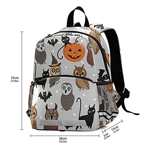 QUGRL Halloween Pumpkin Kids Toddler Backpack with Leash - Owl Cat Bat Design School Bag for Boys & Girls Ages 3-8 | Perfect for Kindergarten, Preschool, Nursery & Travel | Cute Trick-or-Treating & Costume Accessory