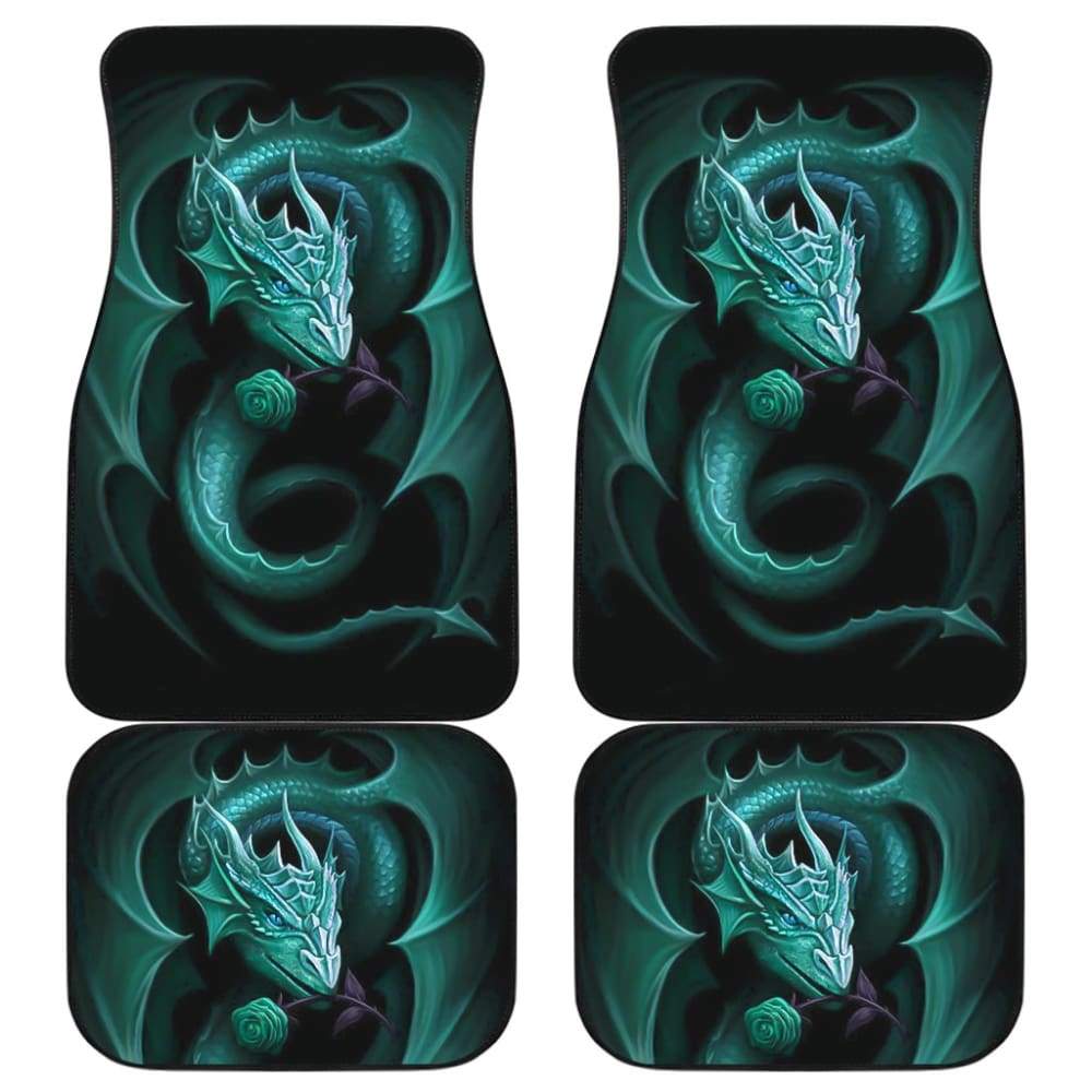 Premium Blue Dragon Rose Art Car Floor Mats - Non-Slip, Custom Fit for Most Vehicles - Perfect for Fantasy & Anime Lovers, Car Enthusiasts & Gift Giving