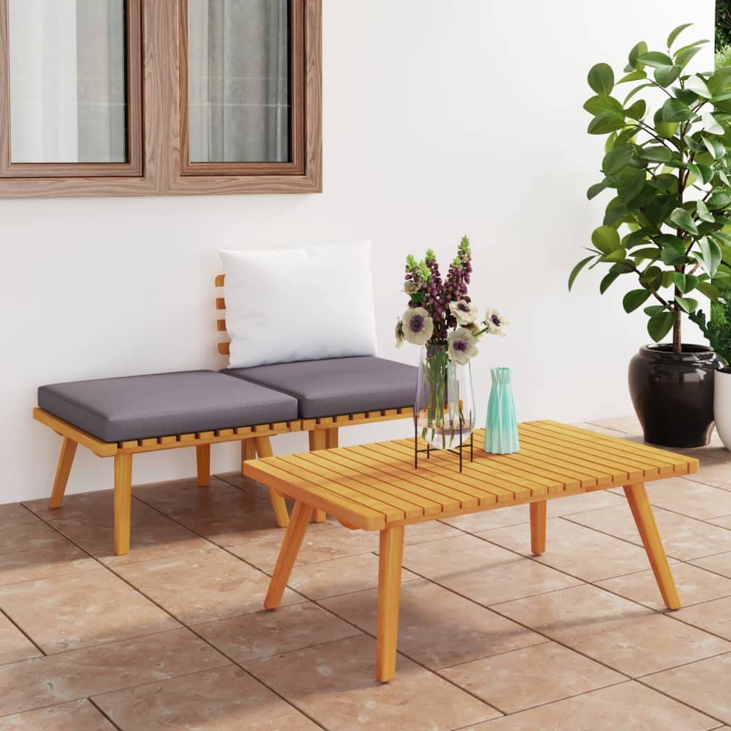 vidaXL 3-Piece Patio Lounge Set with Cushions - Solid Acacia Wood Outdoor Furniture for Garden, Poolside & Backyard Relaxation