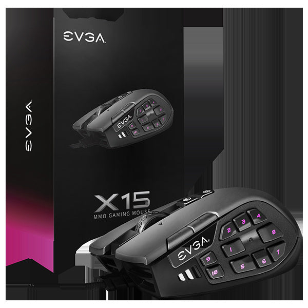 EVGA X15 MMO Gaming Mouse - 15 Programmable Buttons, 904 W1 15BK KR, RGB Lighting for PC Gamers - Perfect for MMO, RPG and Online Gaming Battles