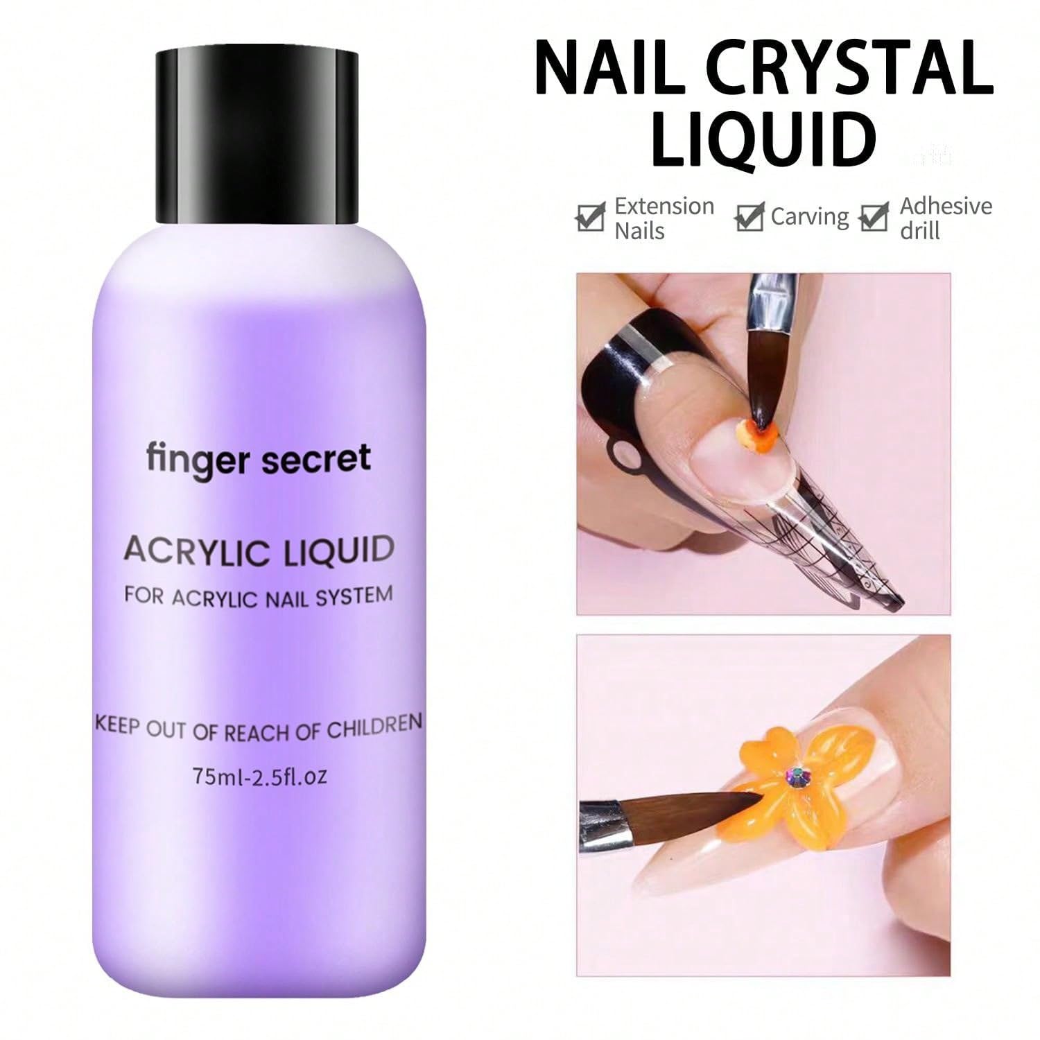 2PCS 75ml Professional Acrylic Nail Liquid Monomer for Nail Extensions - Fast Drying Acrylic Liquid for DIY Nail Art, Manicure & Acrylic Powder Nails - Perfect for Salon, Home Use & Nail Art Enthusiasts