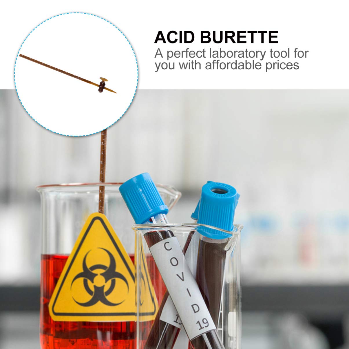 1pc Glass Burette - Precision Chemical Laboratory Instrument for Titration Experiments | High School & College Chemistry Lab Supplies | Ideal for Science Classrooms & Research Labs