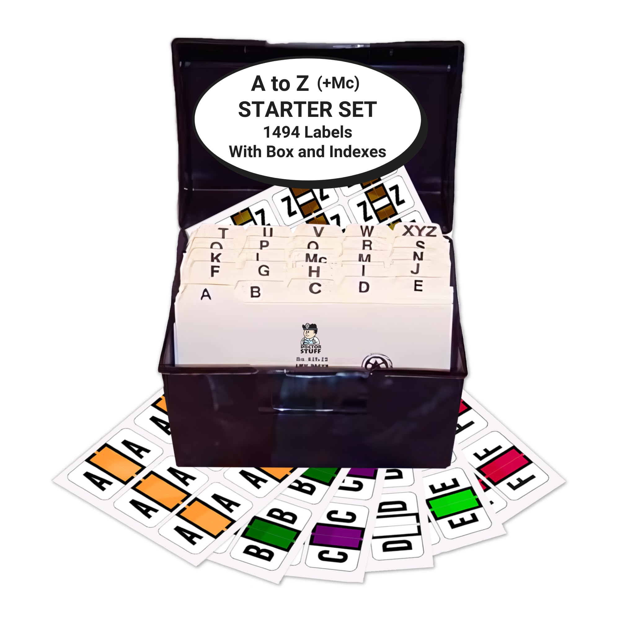 A to Z Alphabet Labels for File Folders - 1494 Medical Color Coding Stickers with Mc Desk Set, File Box & Indexes | Compatible with Jeter 7100 JTAM Alpha Stickers Series | Perfect for Medical Chart Organization, Doctor Office Supplies & Healthcare Documentation