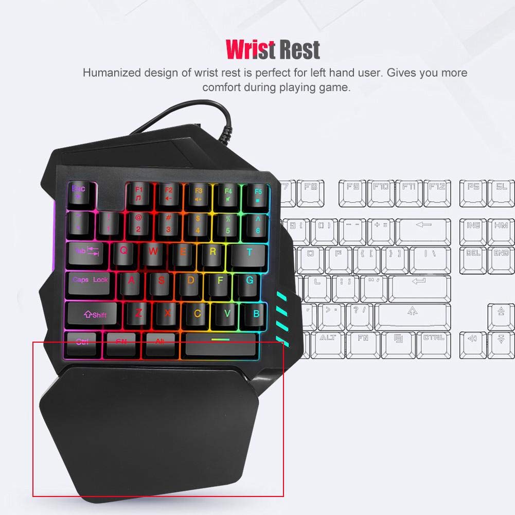 Wireless One-Handed Gaming Keyboard - 2.4G RGB Backlit Mechanical Keyboard with Ergonomic Wrist Rest, 35 Key Compact Design for PUBG, Fortnite, and Mobile Gaming | Perfect for FPS, MMO & Esports Tournaments