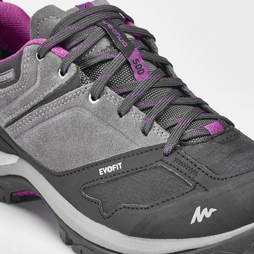 Quechua Women's MH500 Waterproof Hiking Shoes - Lightweight Trail Walking Shoes for Outdoor Adventures in Pink Grey