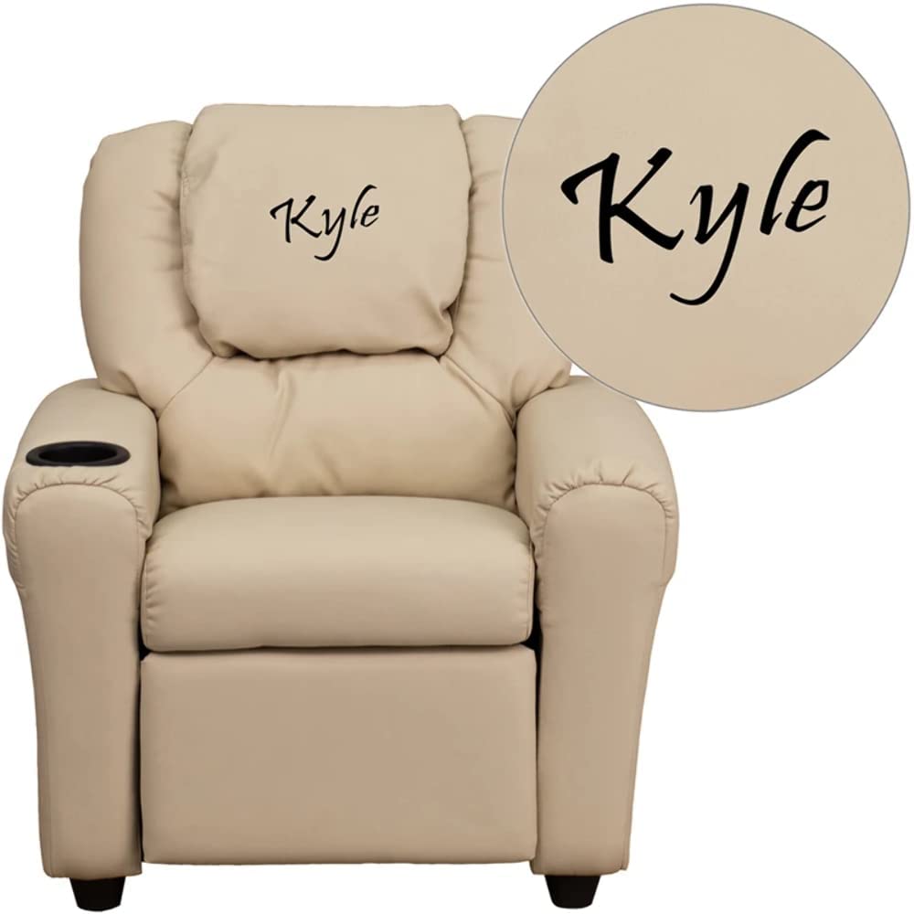 Personalized Kids Recliner Chair with Cup Holder & Headrest - Custom Name Embroidery - Perfect for Playroom, Bedroom & Movie Nights