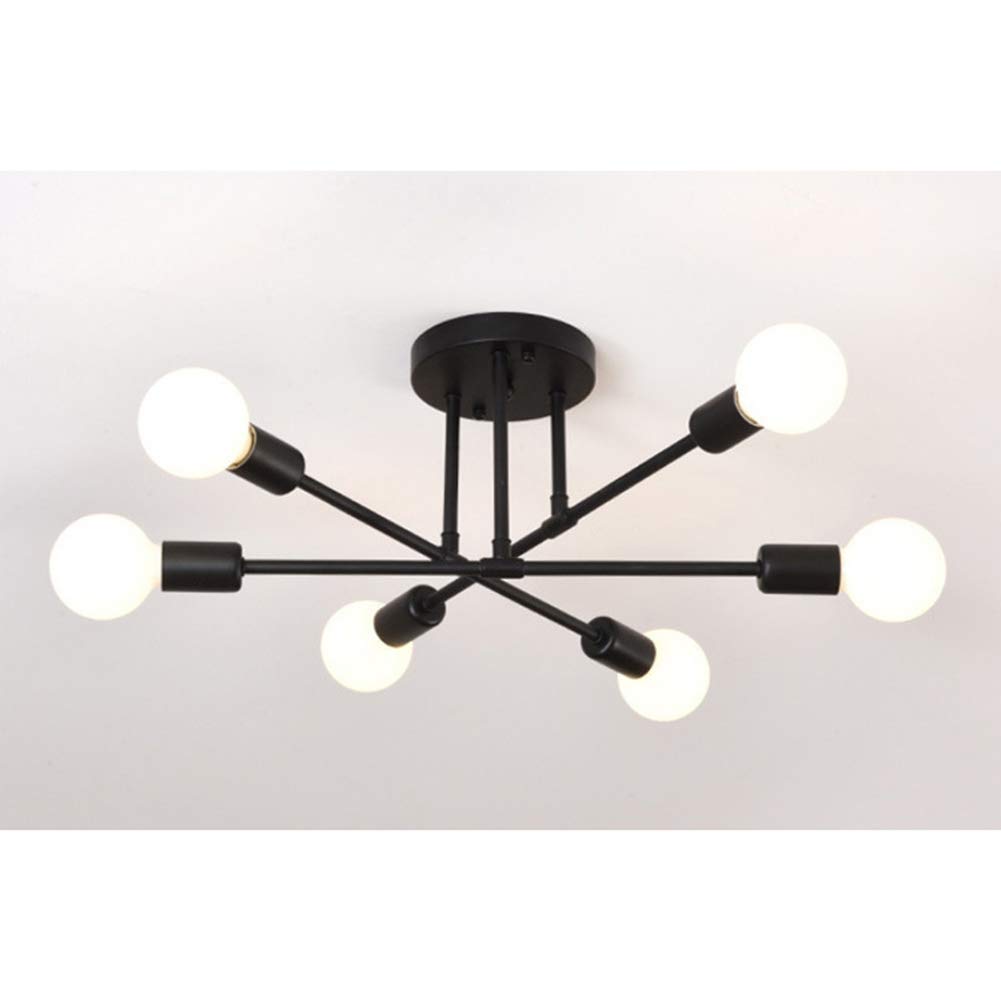 Nordic Metal Retro Chandelier - Industrial Semi-Flush Mount Ceiling Light Fixture with 6 E27 Sockets in Black | Perfect for Living Room, Bedroom, Dining Room, Kitchen & Restaurant Lighting Decor