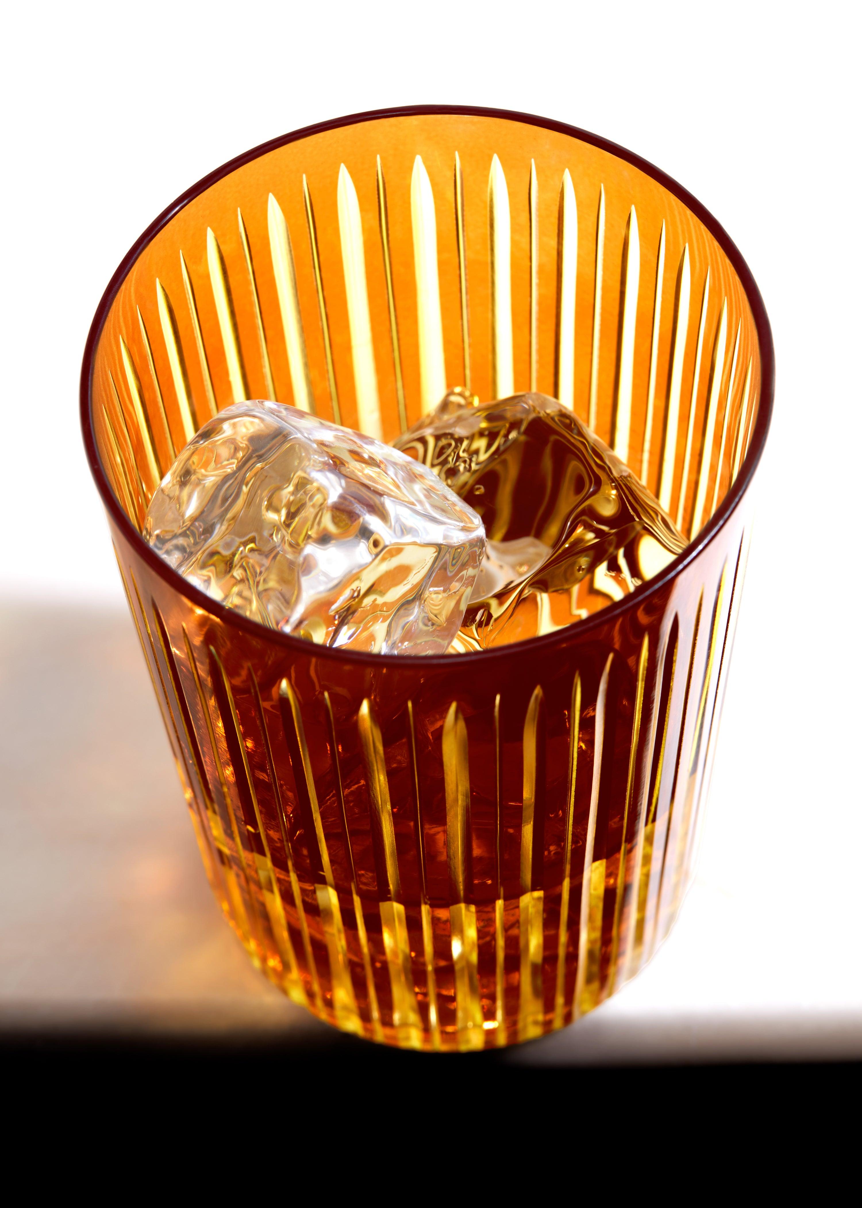 Premium Prism Double Old Fashioned Whiskey Glasses - Set of 4 Amber Colored Cocktail Glasses for Bourbon, Scotch & Whiskey - Perfect for Home Bars, Parties & Gifts