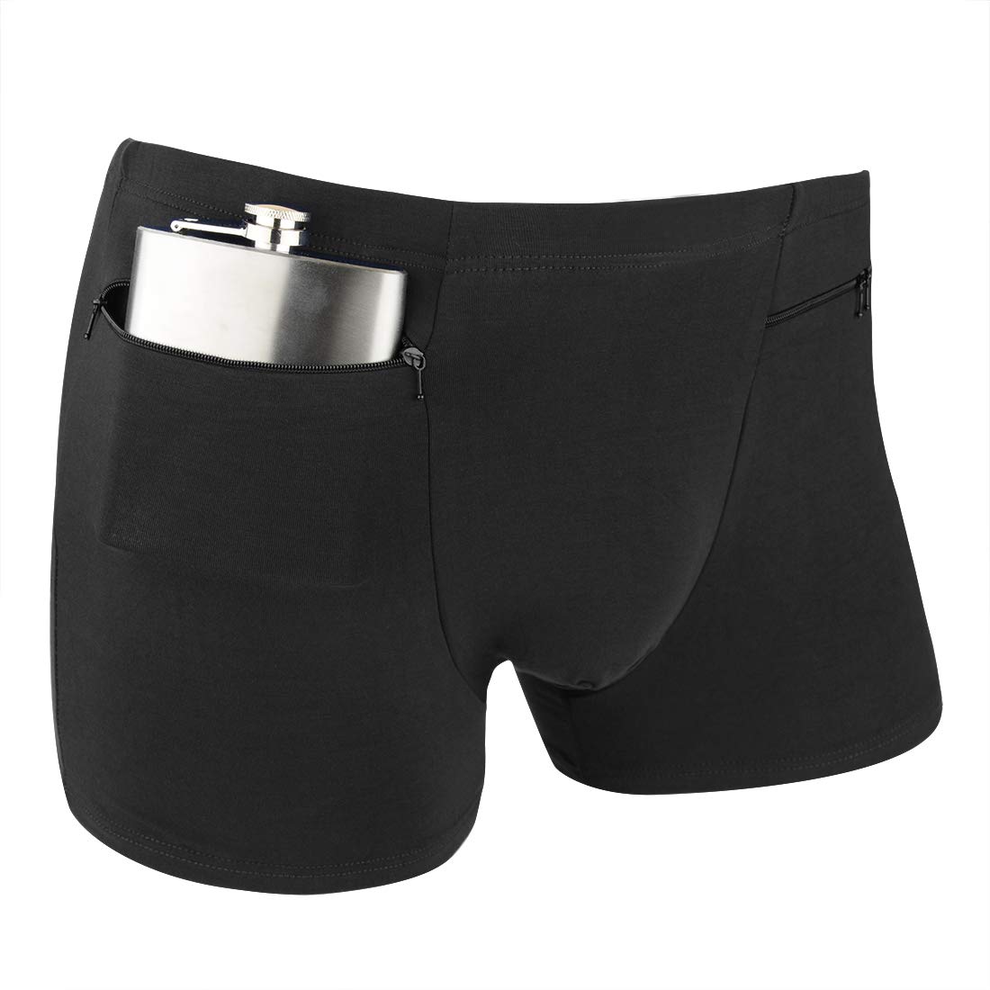 Men's Underwear with Secret Pockets - 2 Pack Black Boxer Briefs for Travel, Gym & Everyday Comfort