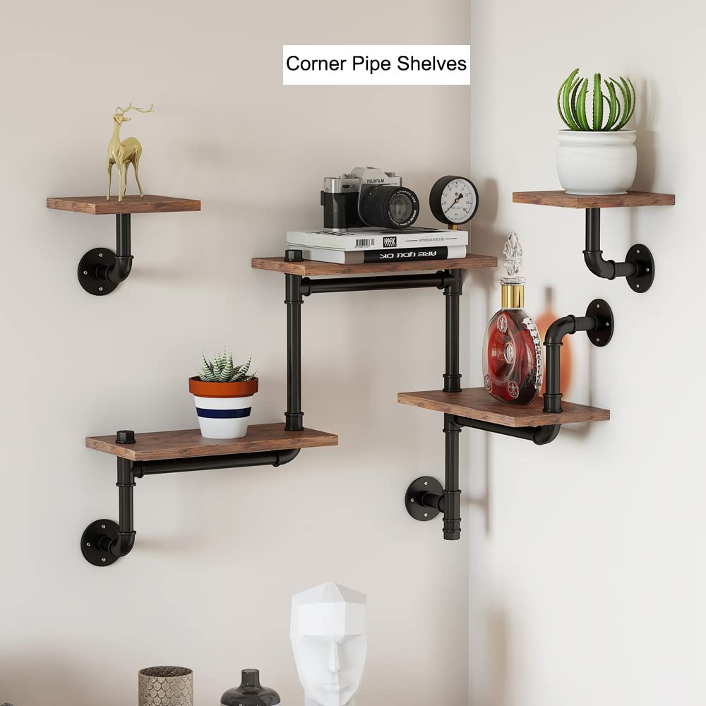 Industrial Pipe Shelving Set of 3 - Rustic Wall Mounted Floating Shelves with Wood Planks for Home Decor, Living Room & Office - Modern Ladder Shelf for Books, Plants & Display