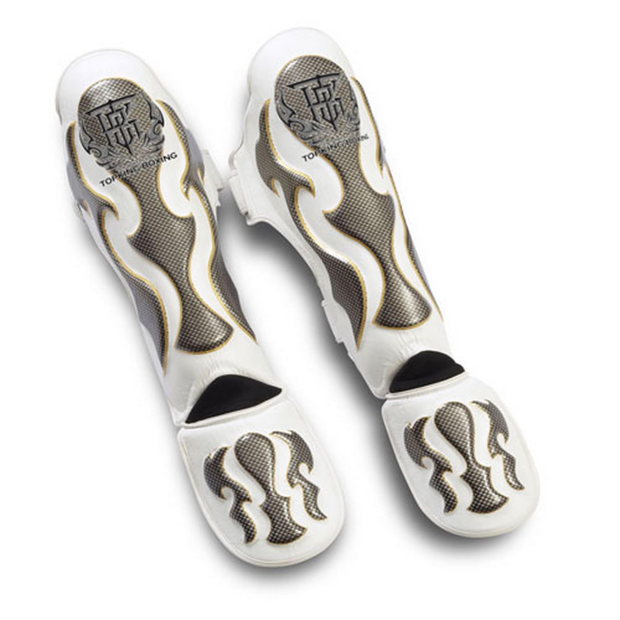 Top King Boxing Muay Thai Shin Guards - Premium Kickboxing Leg Protectors for MMA Training (Empower White, XL) - Perfect for Sparring, Bag Work & Competition