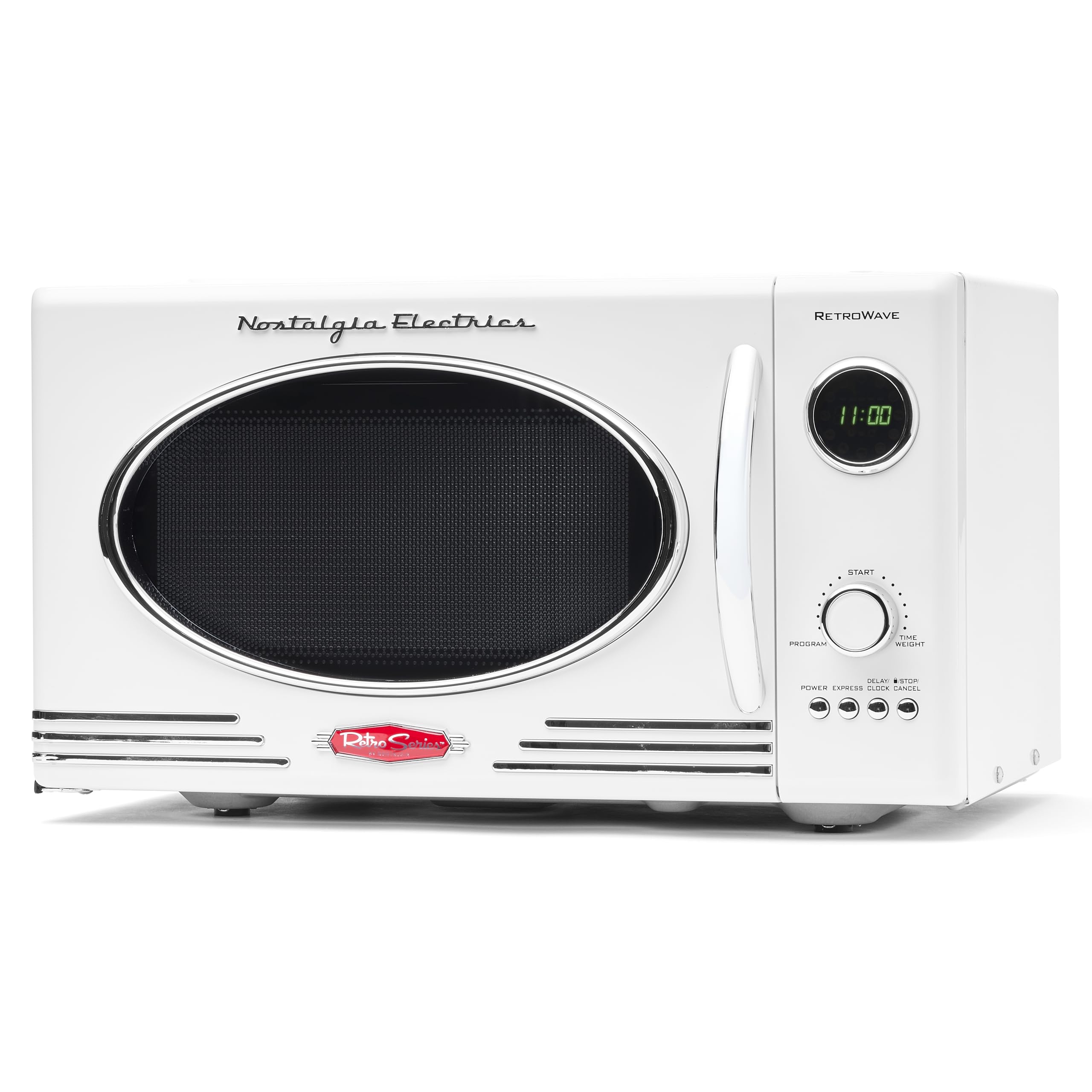 Retro Countertop Microwave Oven 0.9 cu ft - 800W Large Capacity with 12 Pre-Set Cooking Modes & Digital Clock - Vintage Style White Microwave for Small Kitchen, Dorm Room, Office & RV Use