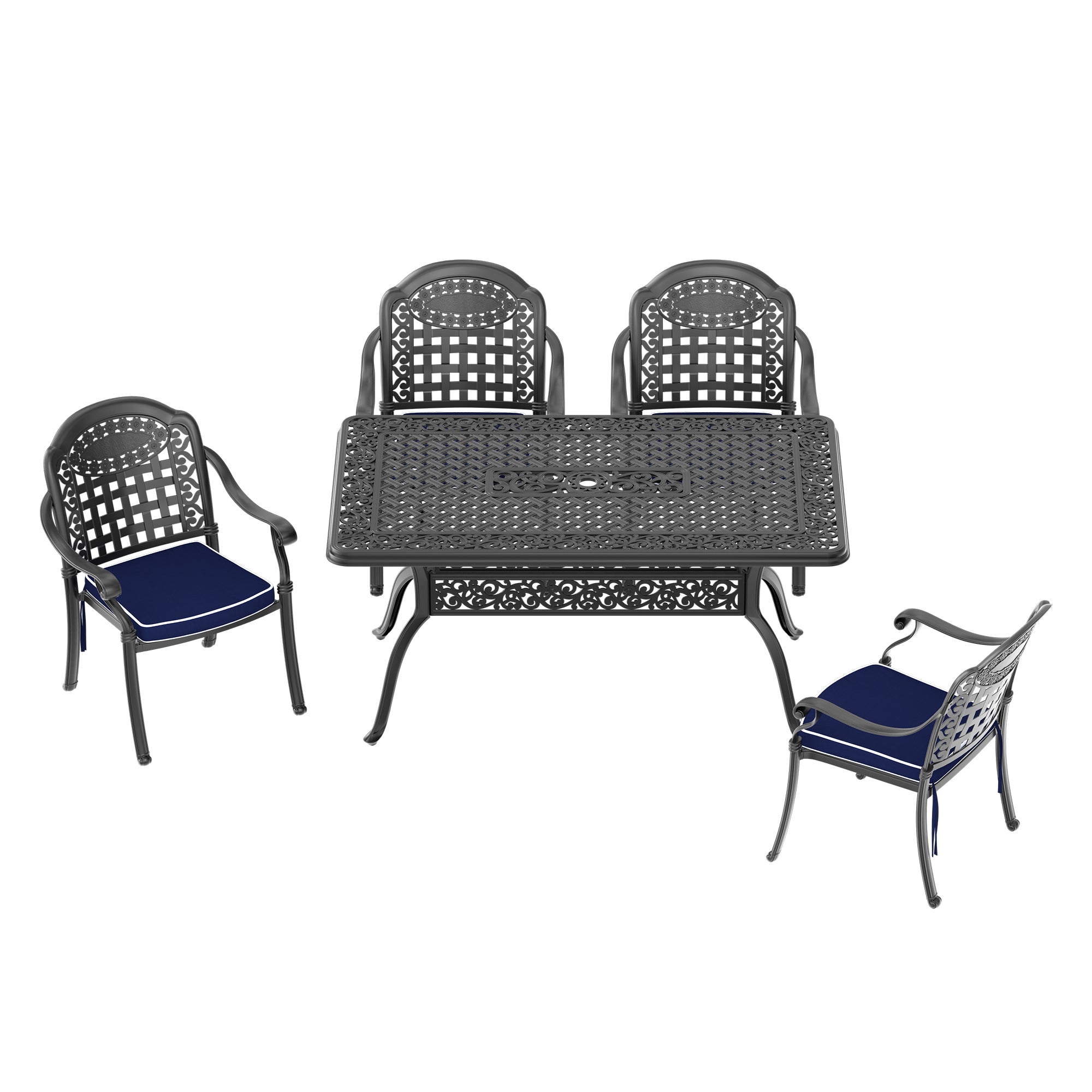 5-Piece Cast Aluminum Patio Furniture Set with Cushions (Random Colors) - Durable Outdoor Seating for Garden, Poolside & Backyard Relaxation