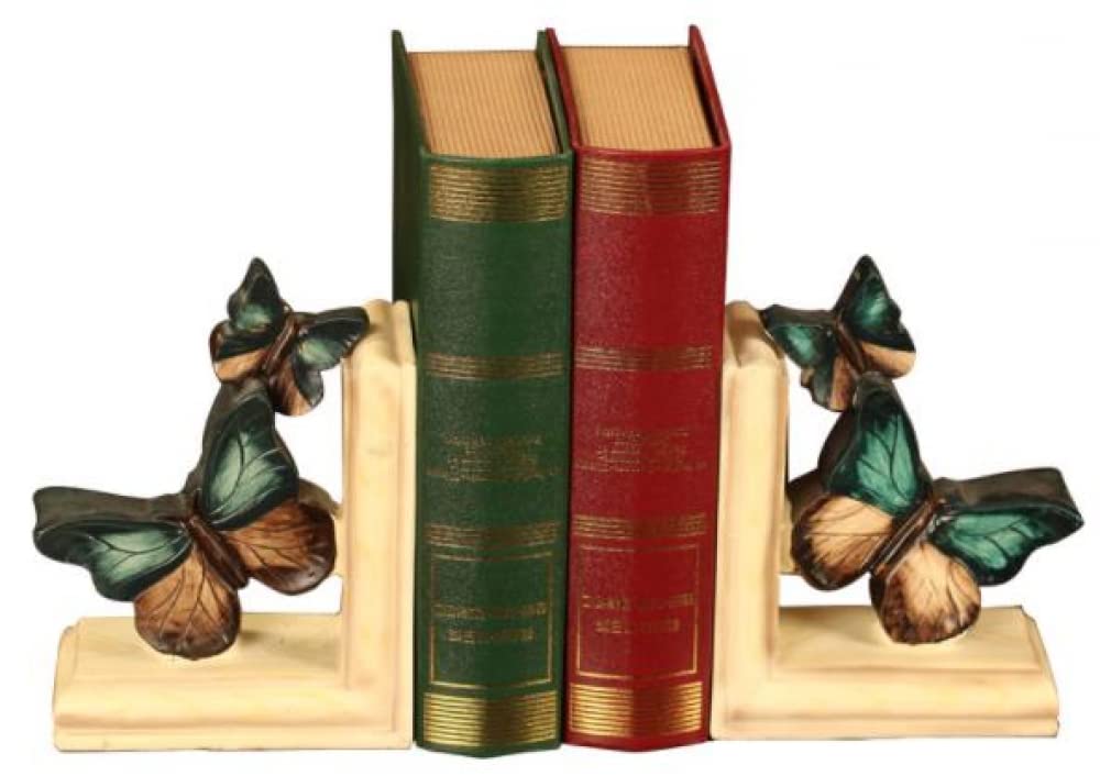 Vintage Ice Blue Butterfly Bookends - Handmade Resin Book Holder for Shelves, Decorative Home Office Decor, Unique Gift Idea for Book Lovers & Collectors (Perfect for Bookshelves, Desks, and Reading Nooks)