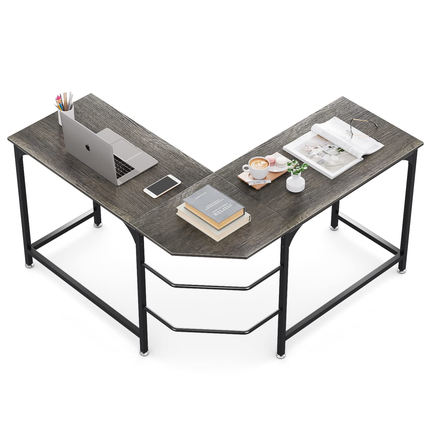 L Shaped Desk Corner Computer Desk - 63 Inch Home Office Gaming Workstation with Monitor Stand, Ergonomic Study Table for Small Spaces - Perfect for Remote Work & Online Classes