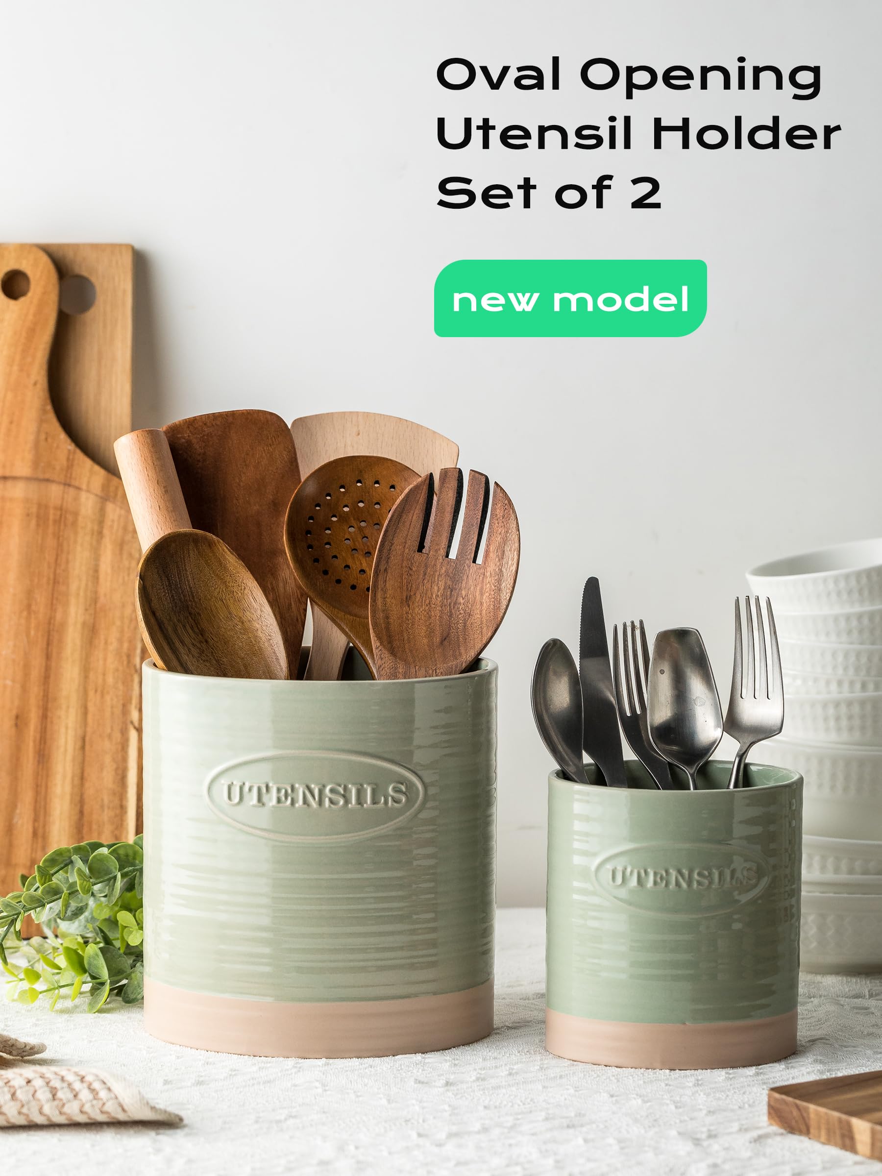 YHOSSEUN Ceramic Kitchen Utensil Holder Set of 2 - 6.7