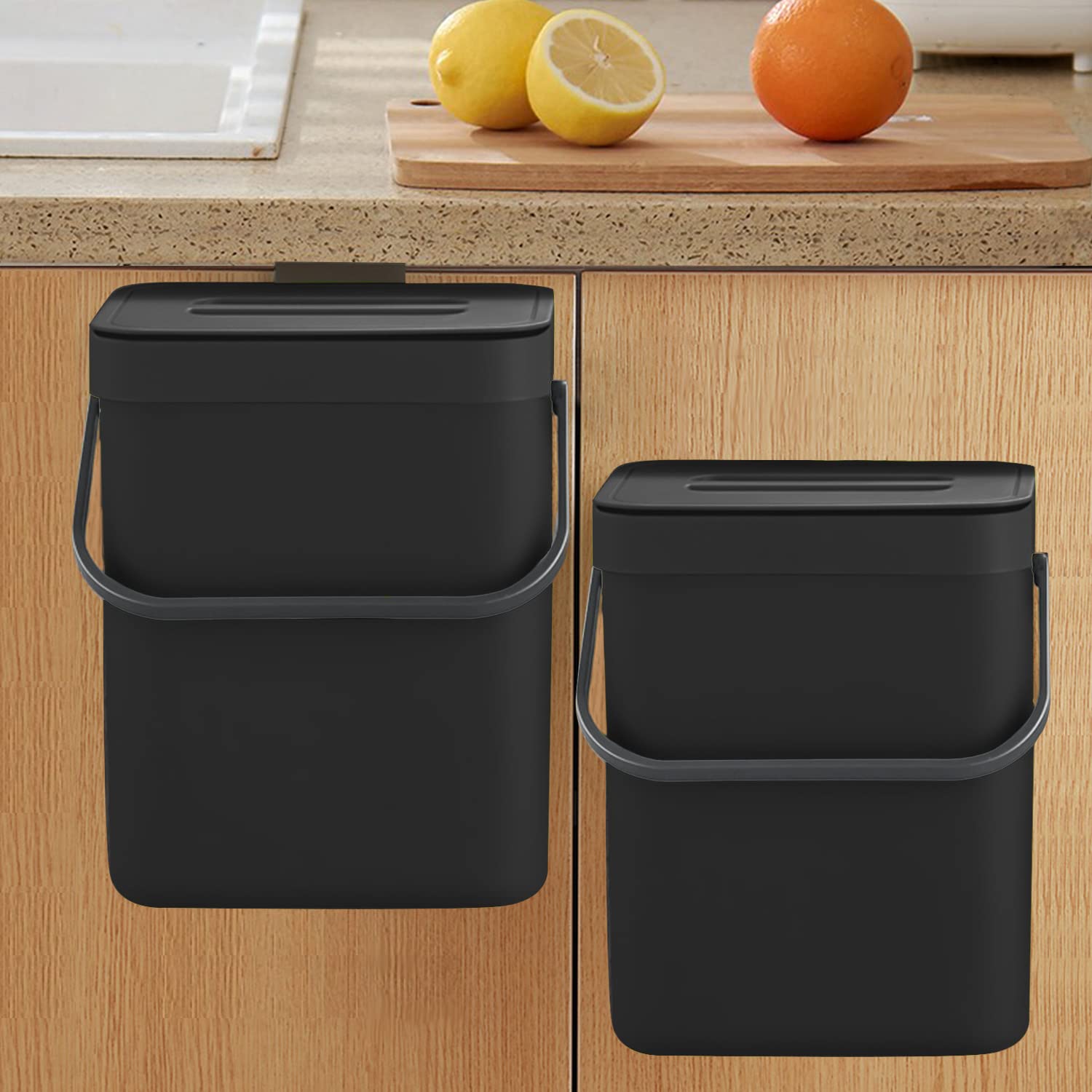 LALASTAR 5L/1.3 Gal Countertop Compost Bin with Lid - Small Hanging Trash Can for Kitchen, Bathroom, RV & Under Sink - Food Waste Bin for Eco-Friendly Composting - Mountable Garbage Can for Home & Office Use