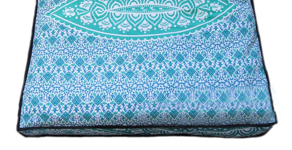 Large Square Floor Pillow Cover - Cotton Mandala Cushion with Zipper for Home Decor & Pet Bed (35