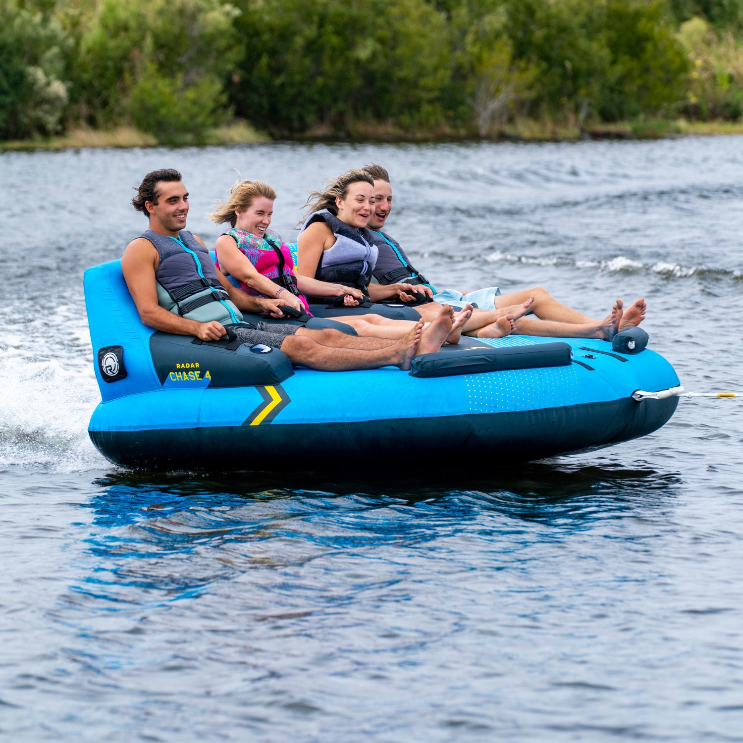 Radar Chase Towable Tube for 4 Riders - High-Speed Inflatable Water Tube for Boating, Lake & Ocean Fun - Perfect for Family & Friends Water Sports Adventure