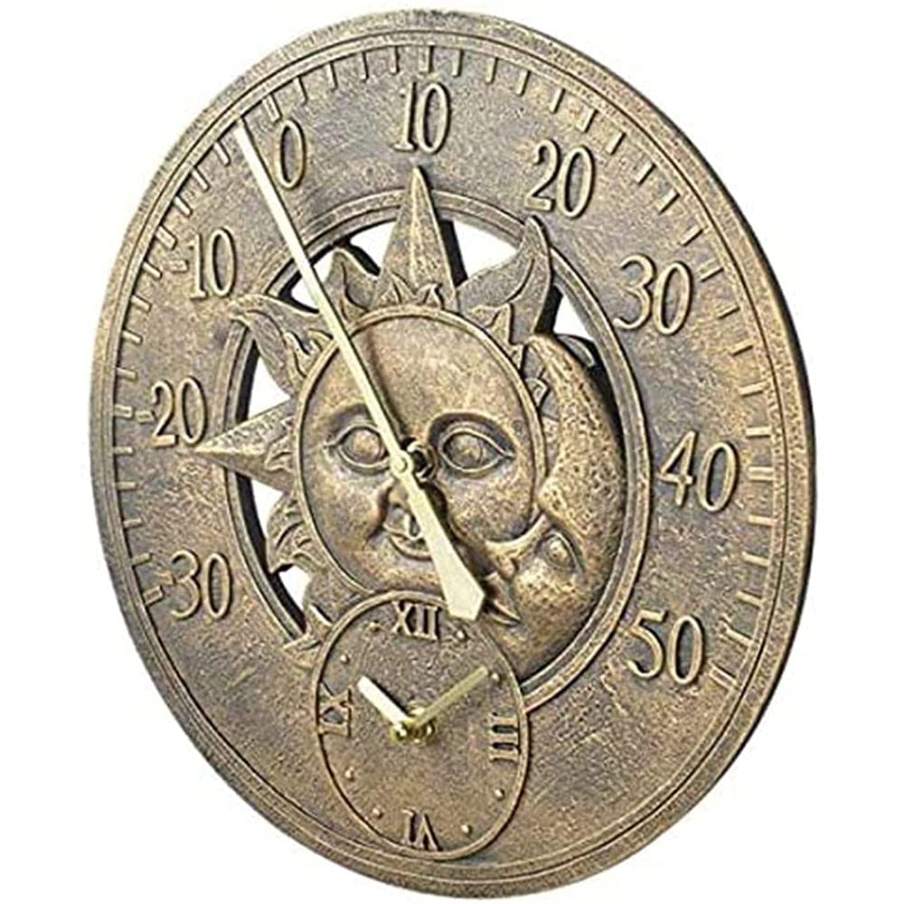 Large Waterproof Outdoor Wall Clock with Thermometer - Durable Resin Retro Design for Patio, Garden & Home Decor - Perfect for Backyard, Porch & Sunroom
