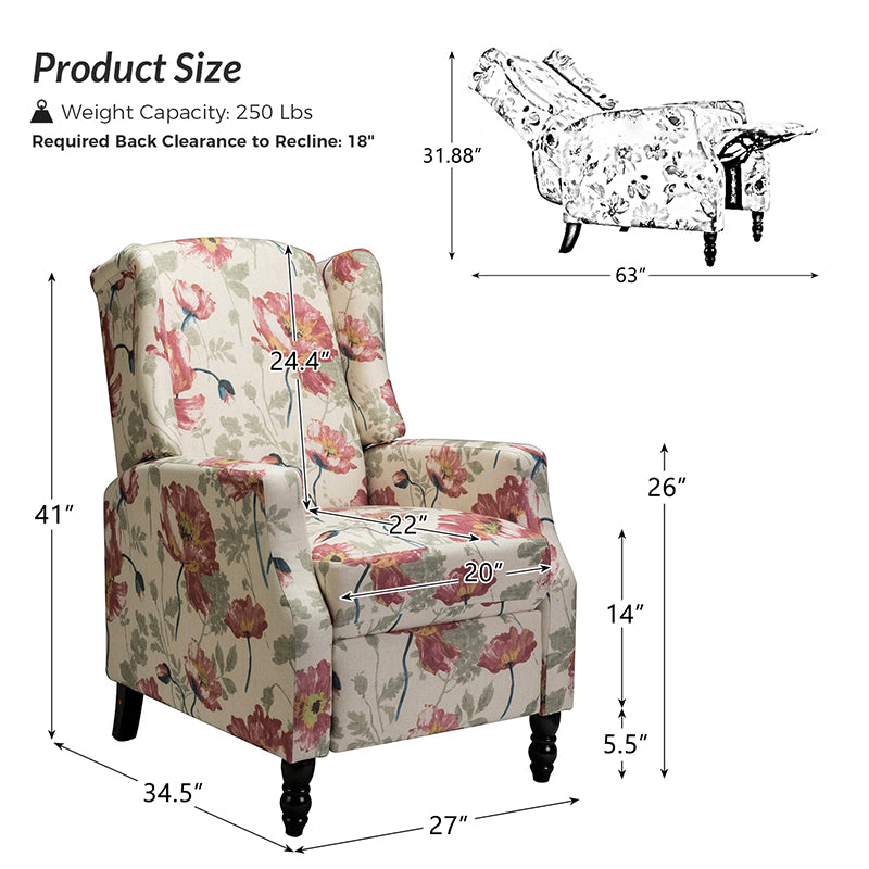 Lilith Upholstered Recliner Chair - Adjustable Backrest & Footrest, Ergonomic Living Room Reclining Chair for Relaxing, Reading & Watching TV