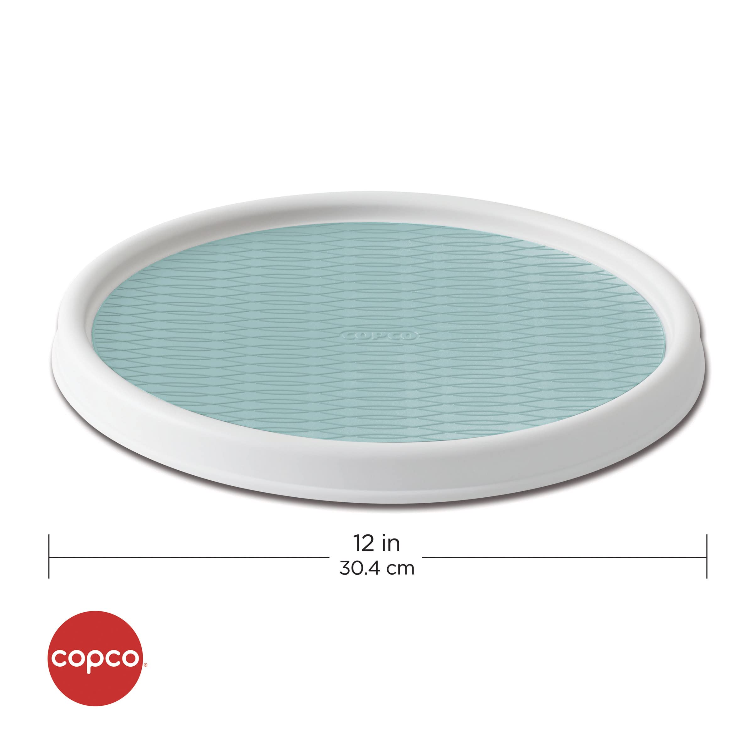 Copco 5234754 Non-Slip 12-Inch Lazy Susan Turntable for Pantry & Cabinet - White & Aqua - Perfect for Spice Racks, Kitchen Organization & Easy Access Storage