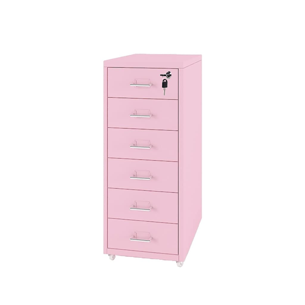 6-Drawer Mobile File Cabinet with Lock & Casters - Metal Under Desk Storage for Letter/A4 Files - Pink Office Organizer | Perfect for Home Office, Classroom & Small Business Organization