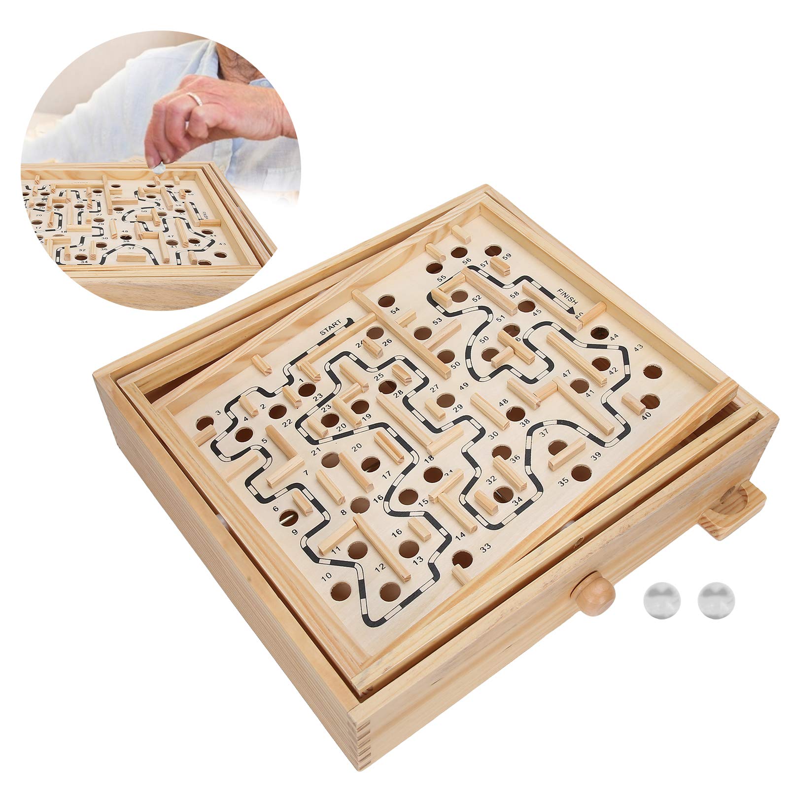 Wooden Maze Puzzle Toy for Kids & Adults - Brain Game for Dementia & Learning