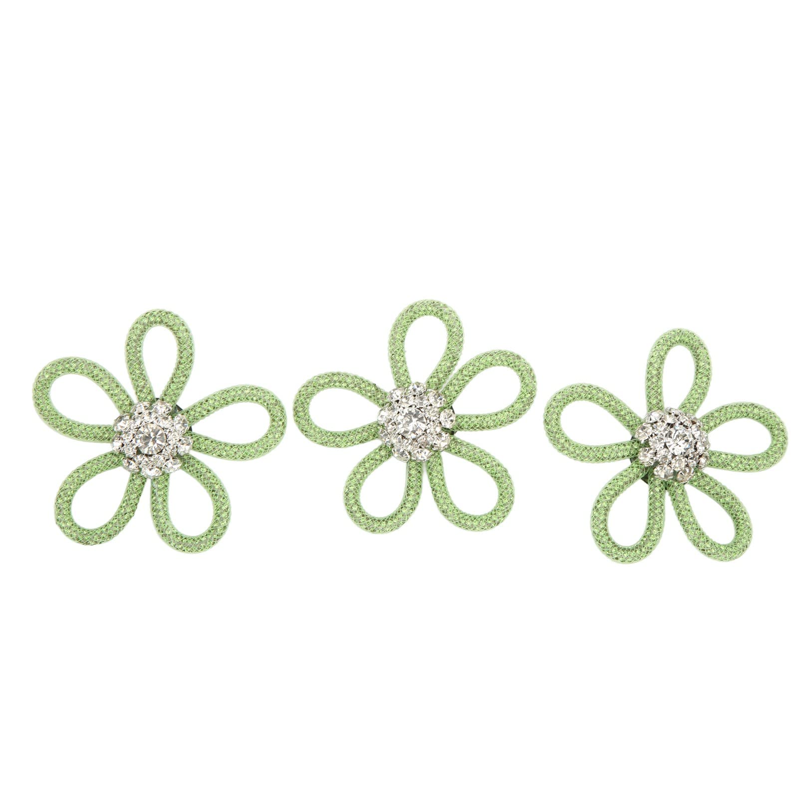 Tnfeeon 3Pcs Rhinestone Flower Shoe Brooch Set - 6cm Cute Green Floral Shoe Clips for Women, Girls (Ideal for Weddings, Parties & Fashion Accessories)